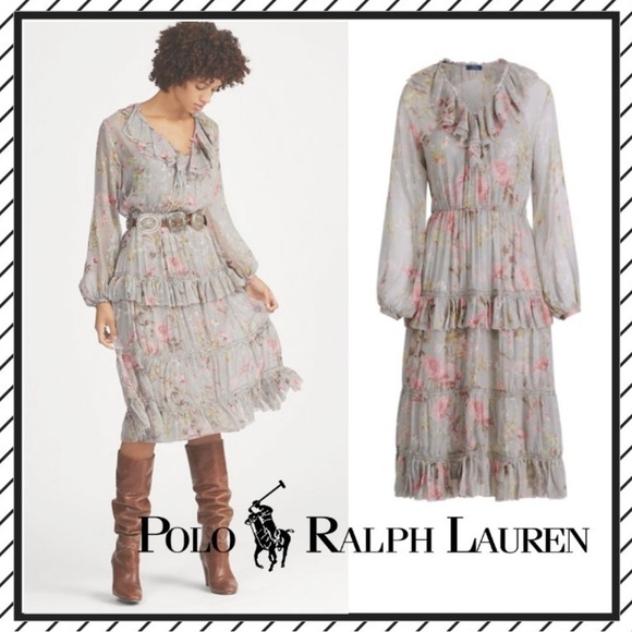 Polo Ralph Lauren Dresses & Skirts - POLO RALPH LAUREN Flower Patterns Silk Flared Medium Elegant Style